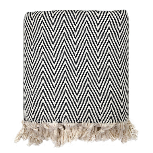 Chunky Chevron Turkish Throw – Handwoven Eco-Friendly Cotton Blanket, 94”x70”
